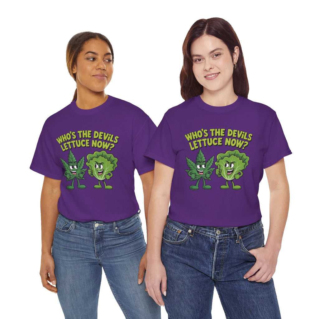 Funny Weed Humor Graphic T-Shirt — Who's the Devil's Lettuce Now Gift Tee for Men Women