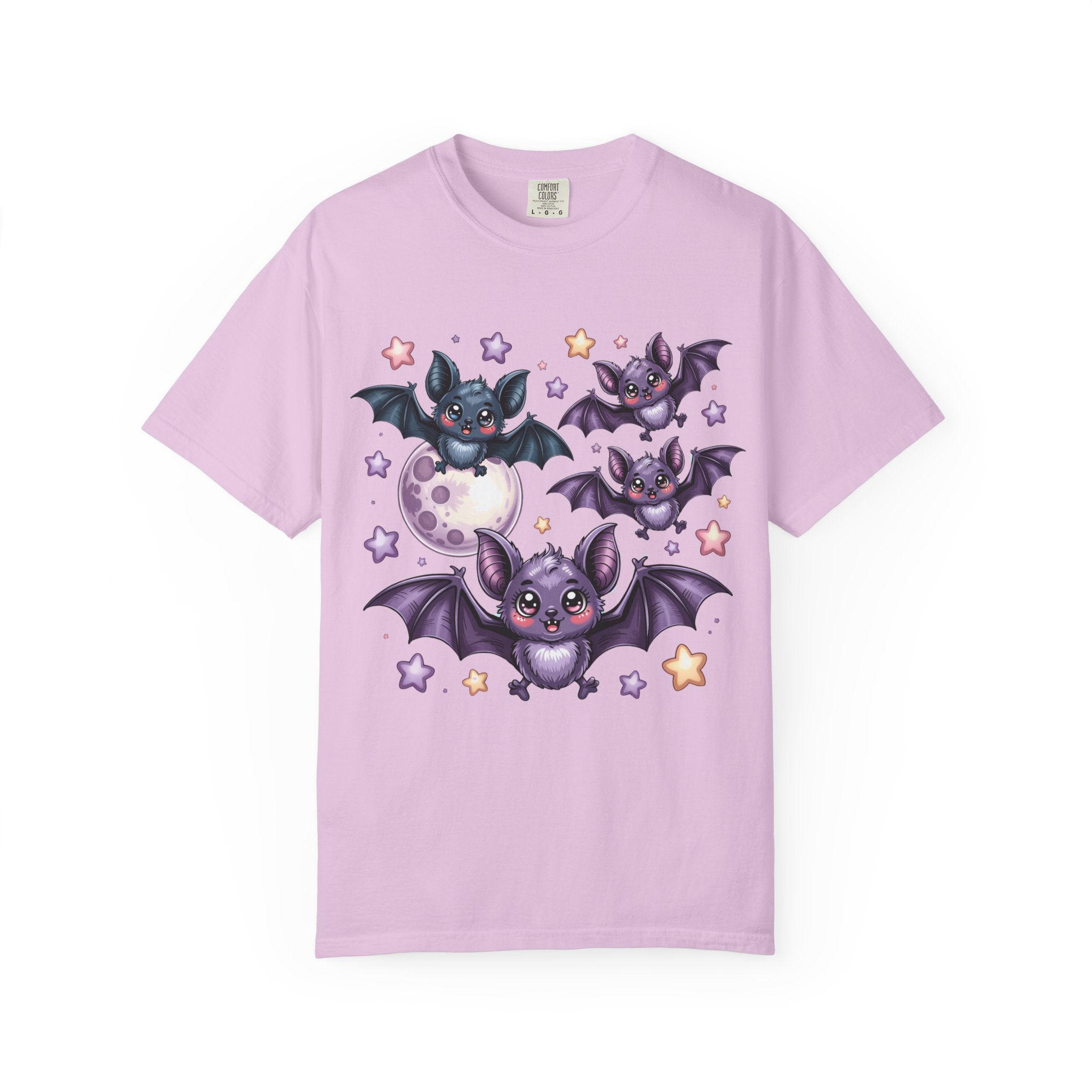 Cute Purple Bats T-Shirt — Kawaii Night Moon & Stars Tee