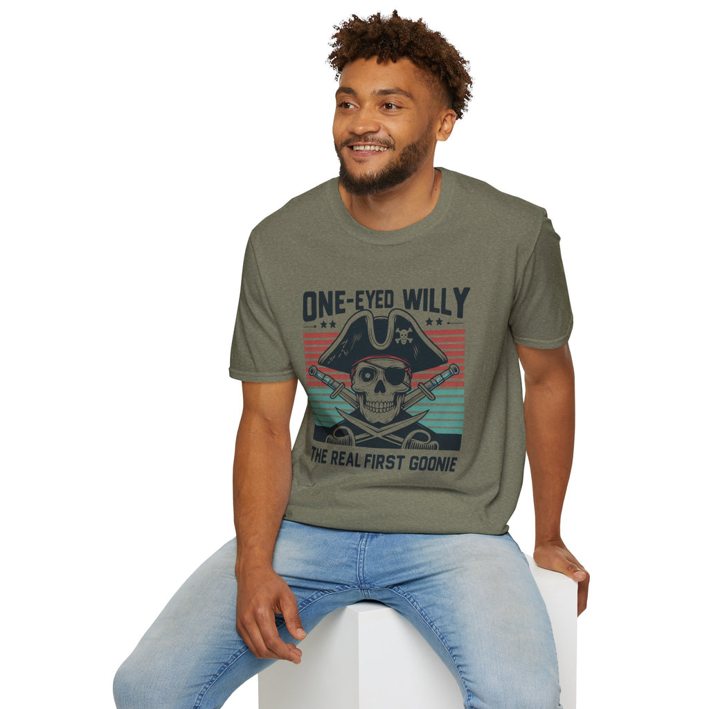 One-Eyed Willy Skull T-Shirt — Vintage Pirate 'The Real First Goonie' Tee