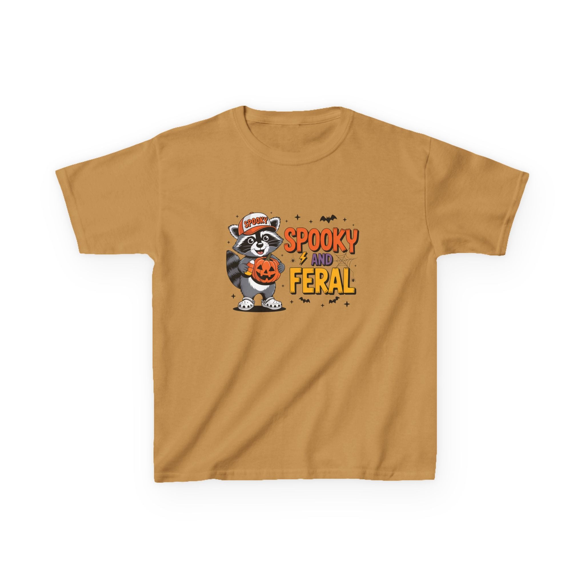 Kids Tee — "Spooky and Feral" Halloween Raccoon Pumpkin Shirt