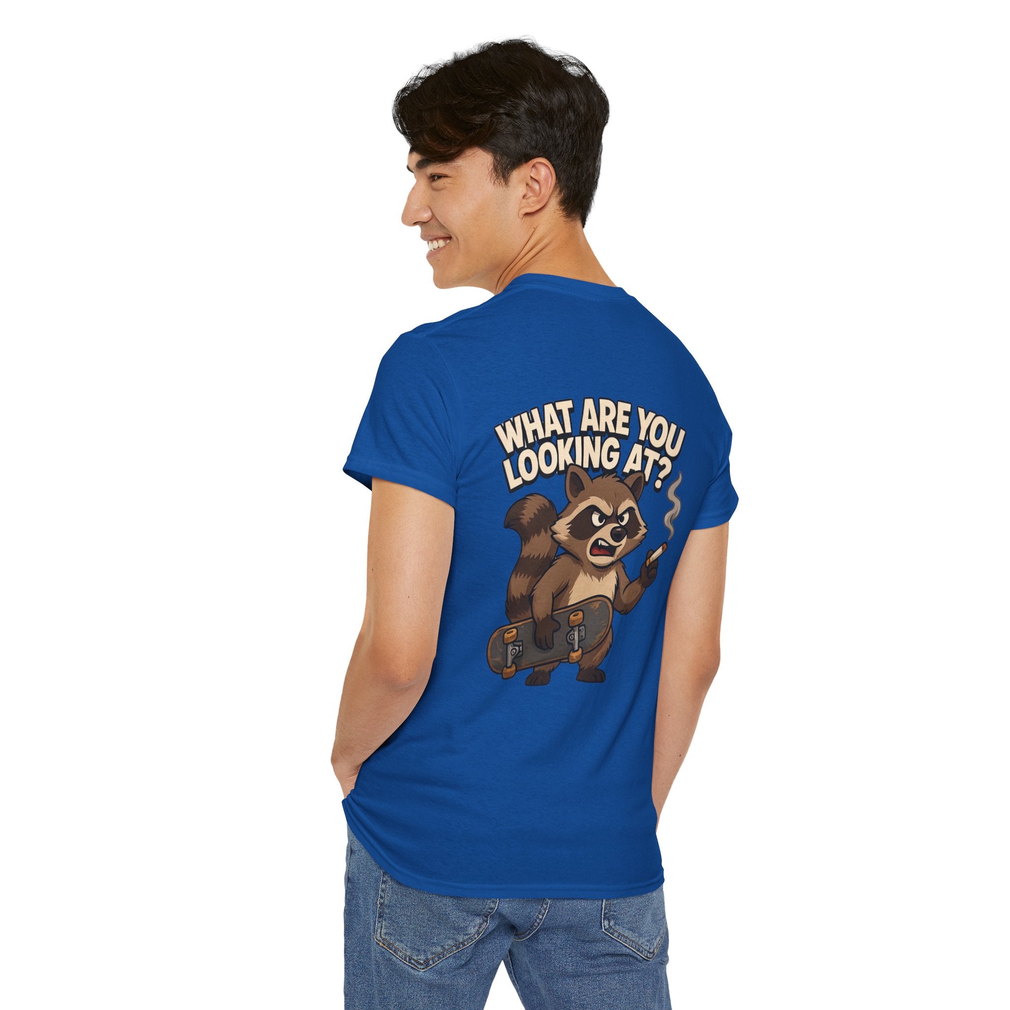 Graphic Tee — "What Are You Looking At?" Raccoon Illustration T-Shirt
