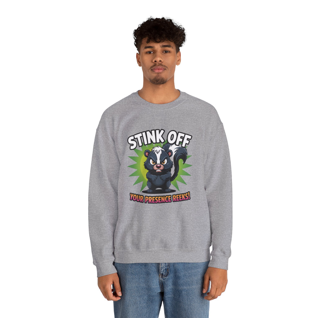 Stink Off Skunk Crewneck Sweatshirt — Funny 'Your Presence Reeks!' Graphic