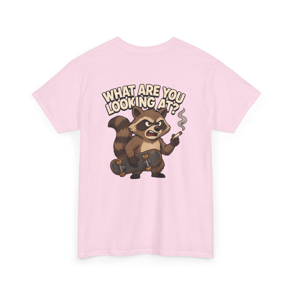 Graphic Tee — "What Are You Looking At?" Raccoon Illustration T-Shirt