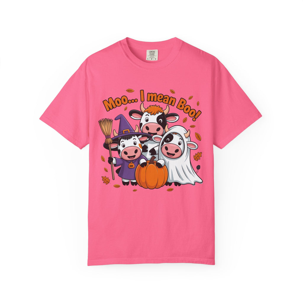 Halloween Cow T-Shirt – “Moo... I mean Boo!” Cute Pumpkin & Witch Cows Graphic Tee