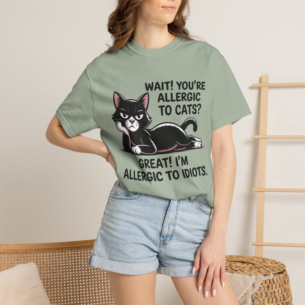 Funny Cat Lover T-Shirt — Allergic to Idiots Humor Gift Tee for Cat Moms