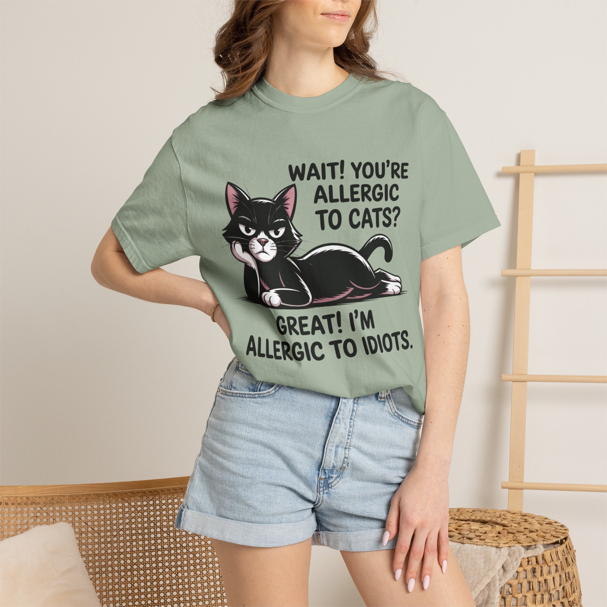 Funny Cat Lover T-Shirt — Allergic to Idiots Humor Gift Tee for Cat Moms