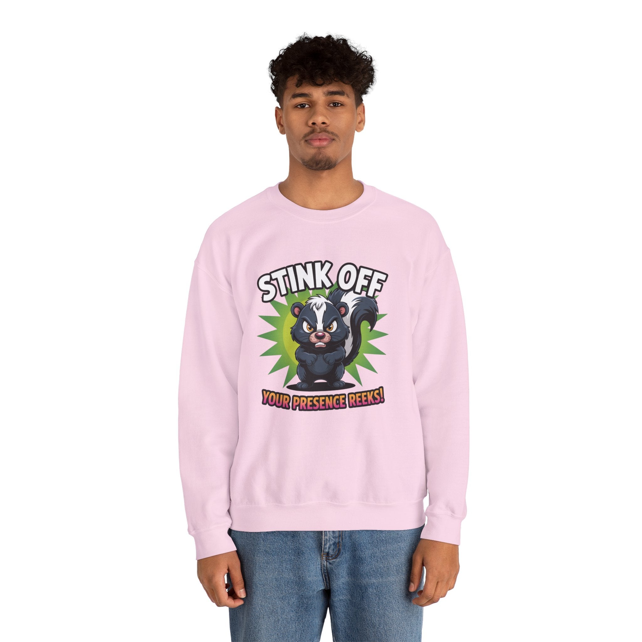 Stink Off Skunk Crewneck Sweatshirt — Funny 'Your Presence Reeks!' Graphic