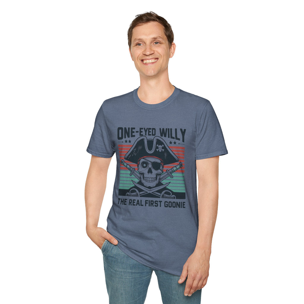 One-Eyed Willy Skull T-Shirt — Vintage Pirate 'The Real First Goonie' Tee