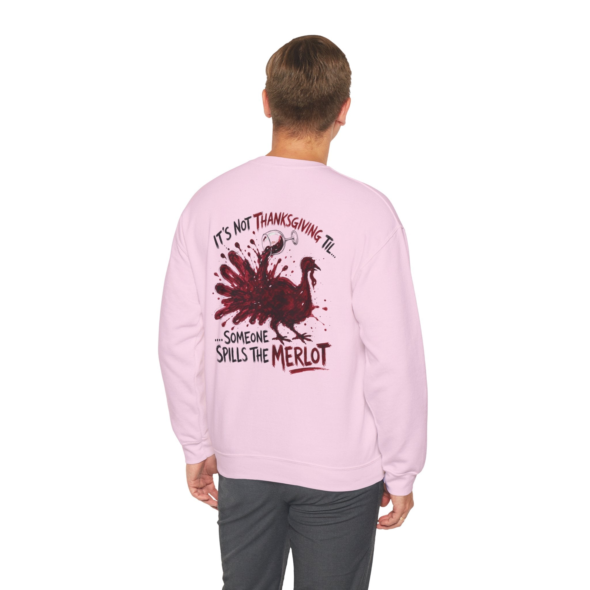 Funny Thanksgiving Host Crewneck Sweatshirt — Host's Last Nerve Merlot Spill Turkey Humor Gift Pullover