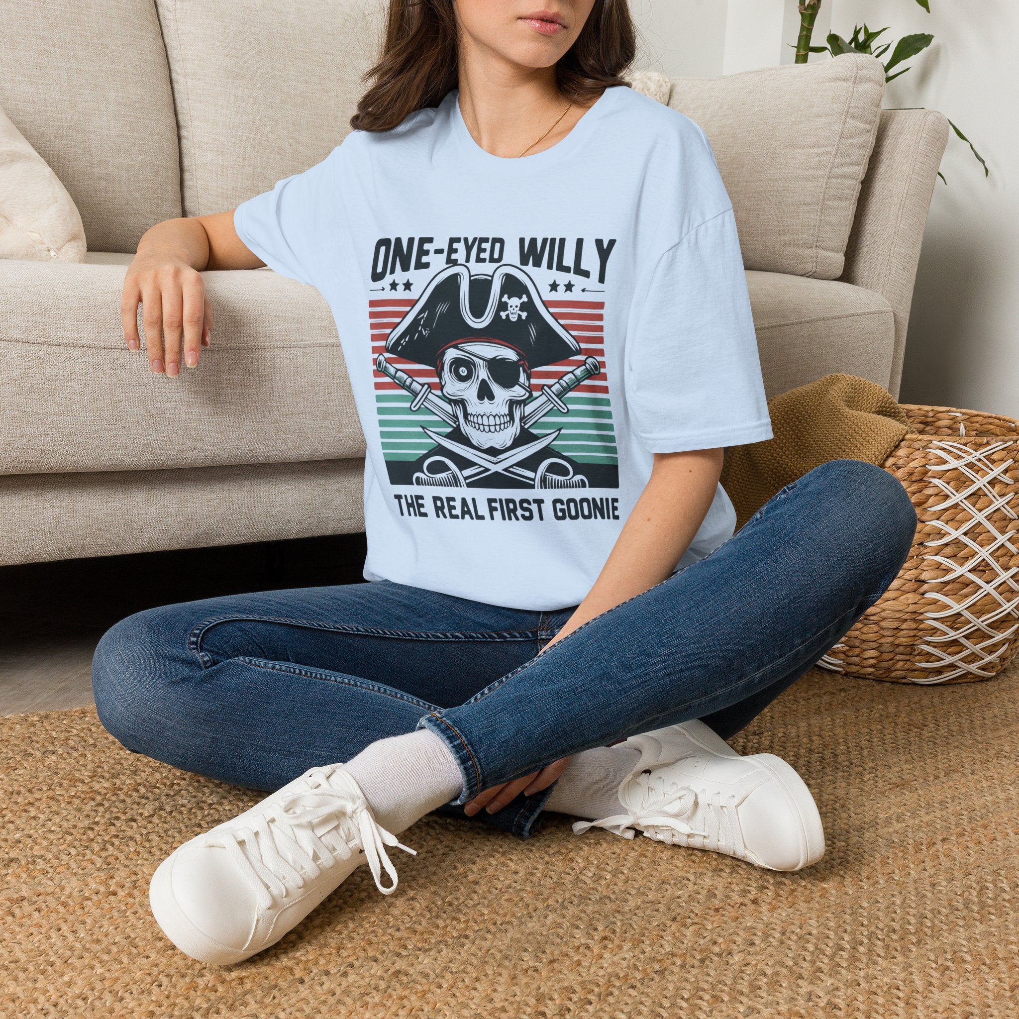 One-Eyed Willy Skull T-Shirt — Vintage Pirate 'The Real First Goonie' Tee