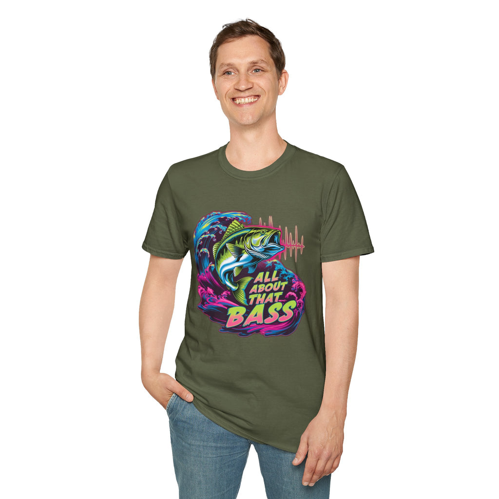 Bass Fishing T-Shirt — "All About That Bass" Retro Wave Graphic