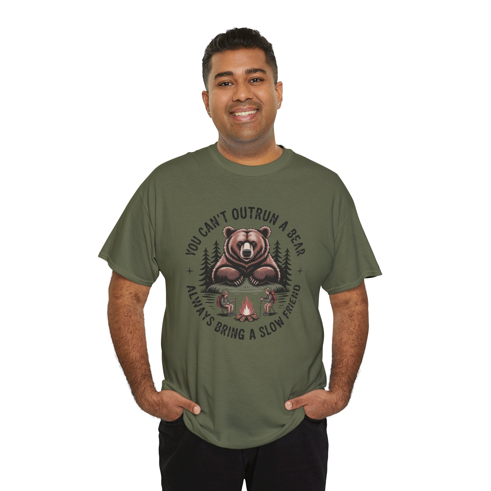 Bear Campfire T‑Shirt — "You Can't Outrun a Bear, Always Bring a Slow Friend" Camping Tee
