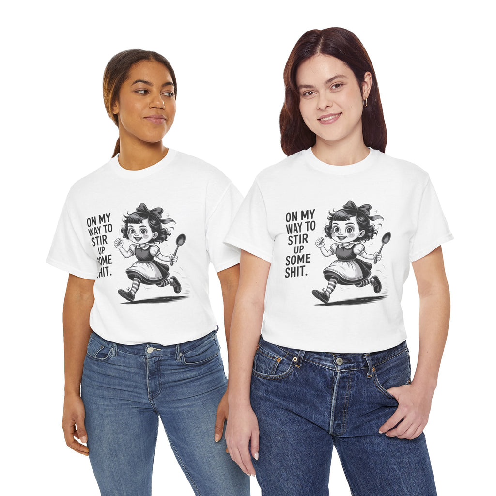 Stir Up Some Shit Tee — Retro Mischief Girl Graphic T-Shirt