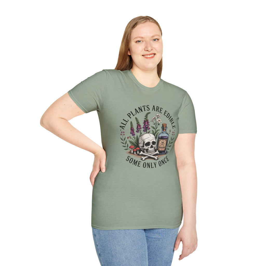 All Plants Are Edible T-Shirt — Botanical Skull & Apothecary Graphic Tee