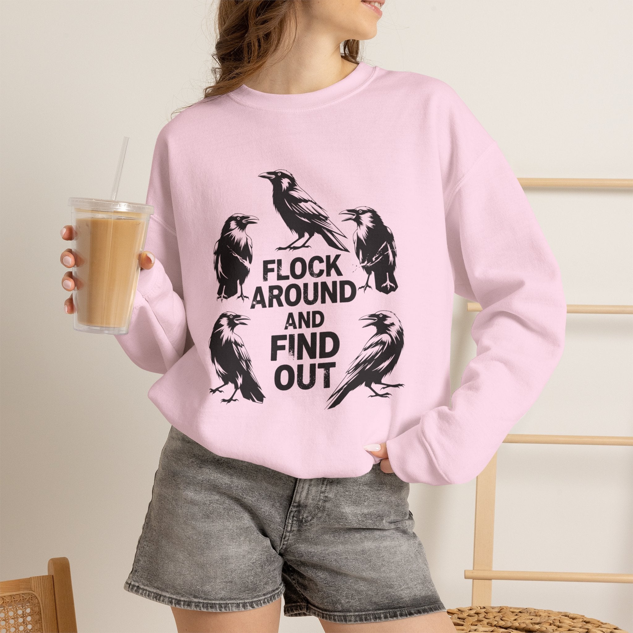 Funny Crow Crewneck Sweatshirt — Flock Around and Find Out Dark Humor Gift Pullover for Women