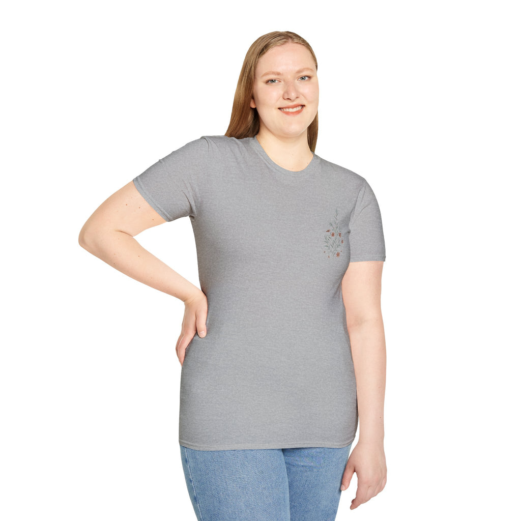 Floral Corner Tee — Minimal Wildflower Pocket T‑Shirt