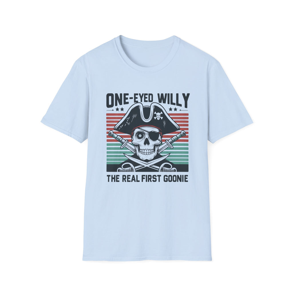 One-Eyed Willy Skull T-Shirt — Vintage Pirate 'The Real First Goonie' Tee