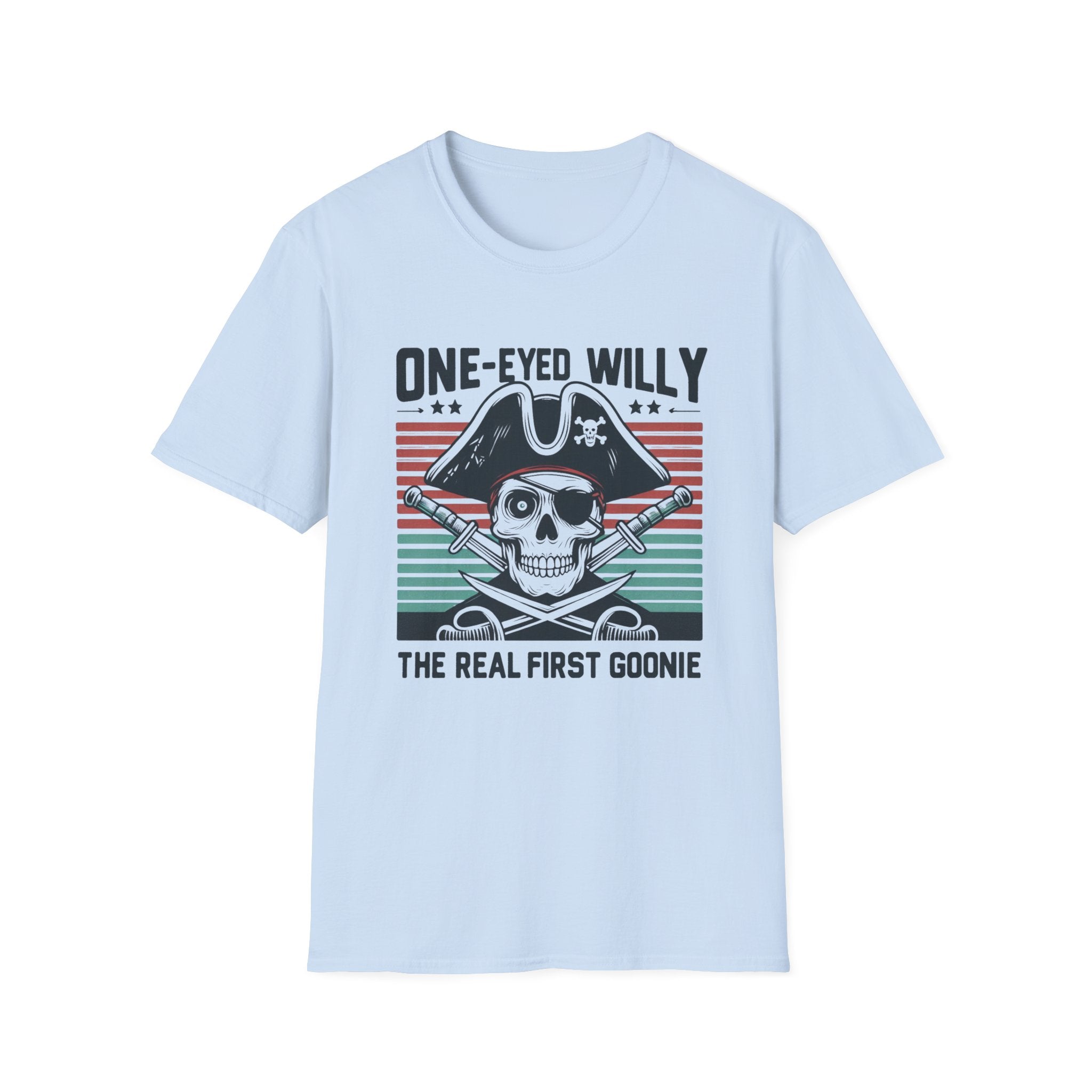 One-Eyed Willy Skull T-Shirt — Vintage Pirate 'The Real First Goonie' Tee