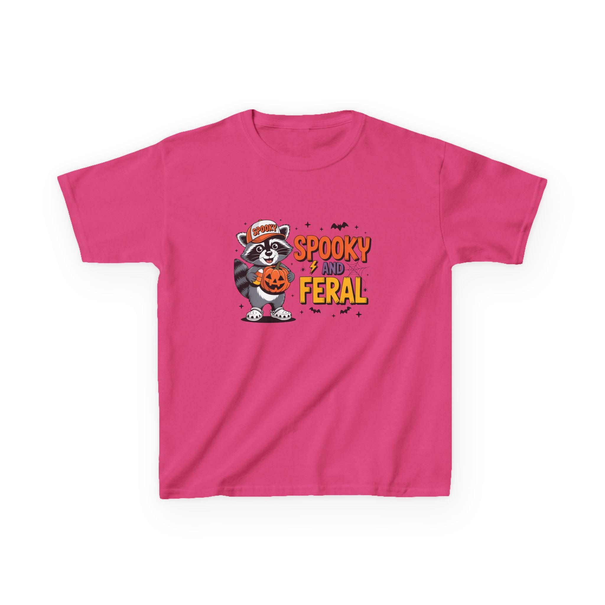 Kids Tee — "Spooky and Feral" Halloween Raccoon Pumpkin Shirt
