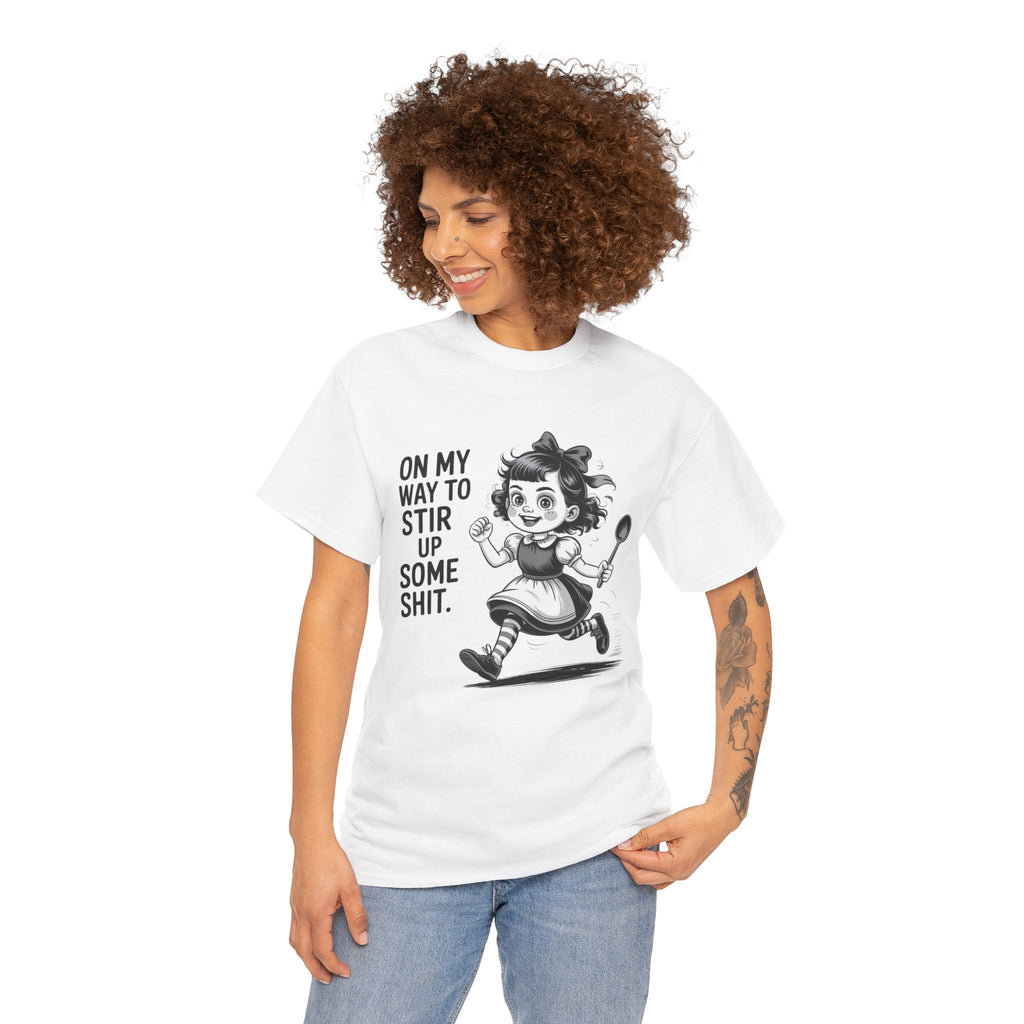 Stir Up Some Shit Tee — Retro Mischief Girl Graphic T-Shirt