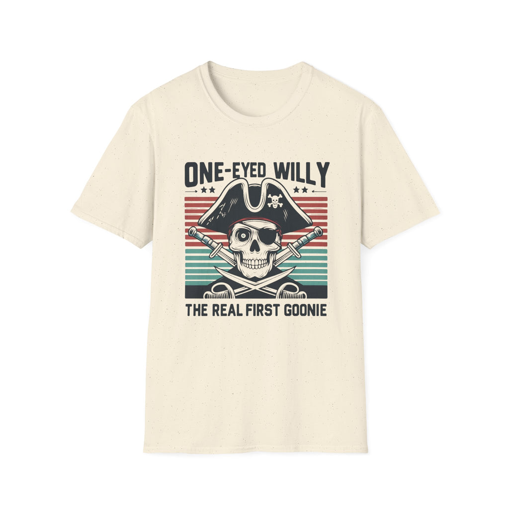 One-Eyed Willy Skull T-Shirt — Vintage Pirate 'The Real First Goonie' Tee