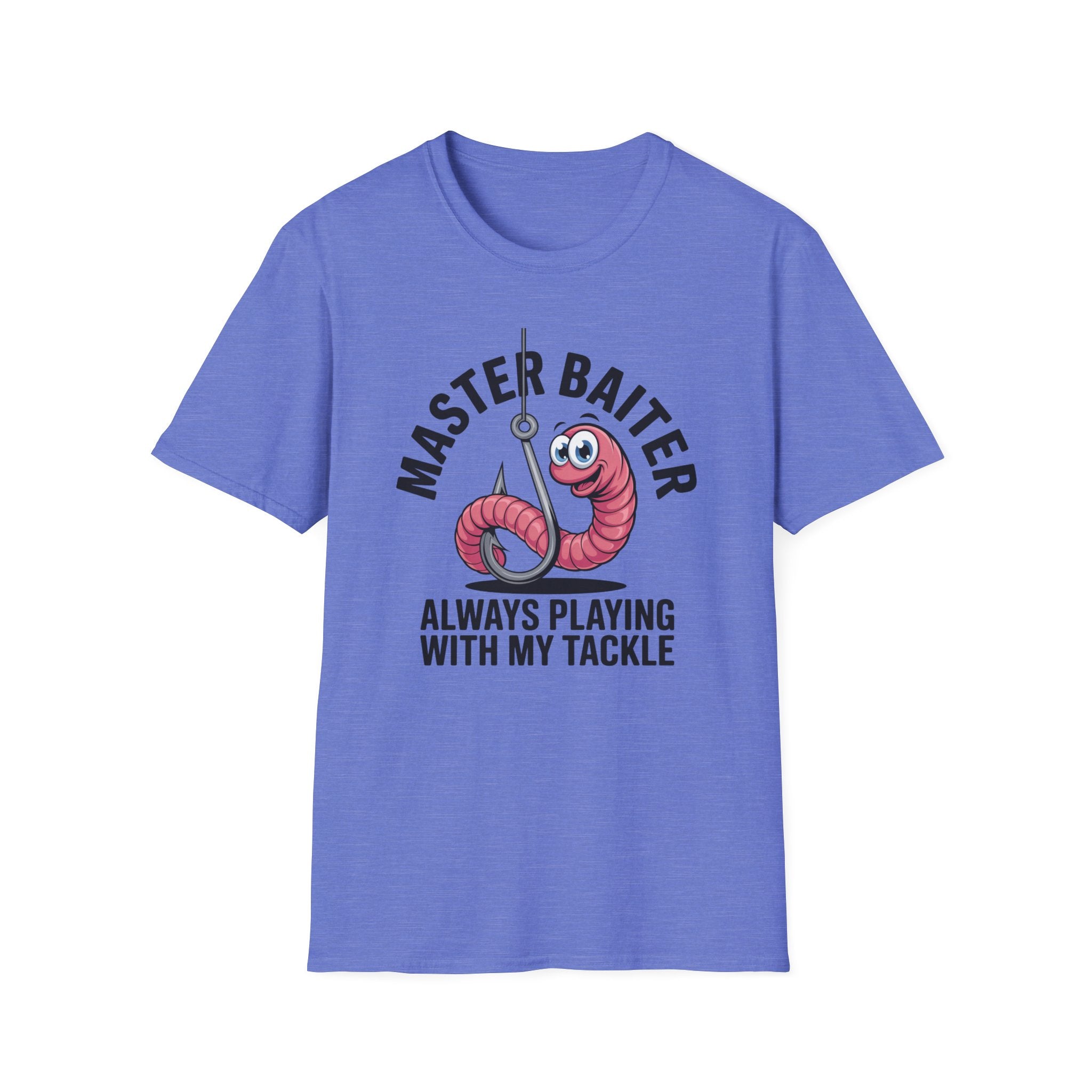 Master Baiter Fishing T-Shirt — Funny Worm Hook Tee ("Always Playing With My Tackle")