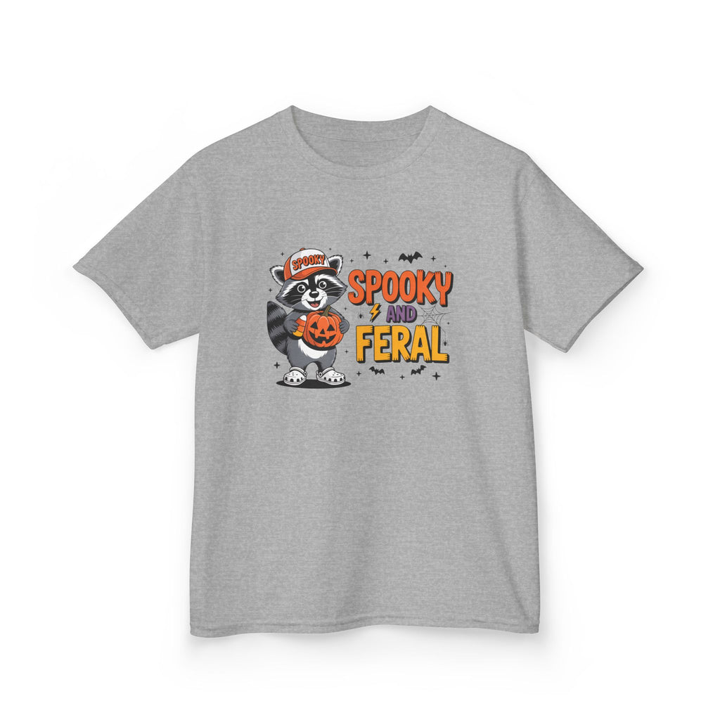 Kids Tee — "Spooky and Feral" Halloween Raccoon Pumpkin Shirt