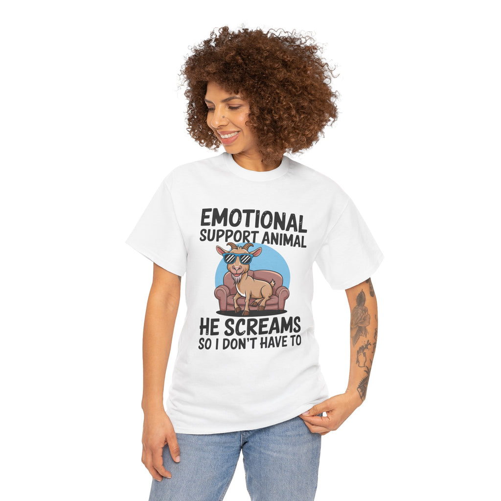 Funny Goat T-Shirt — He Screams So I Don't Have To Emotional Support Animal Gift Tee
