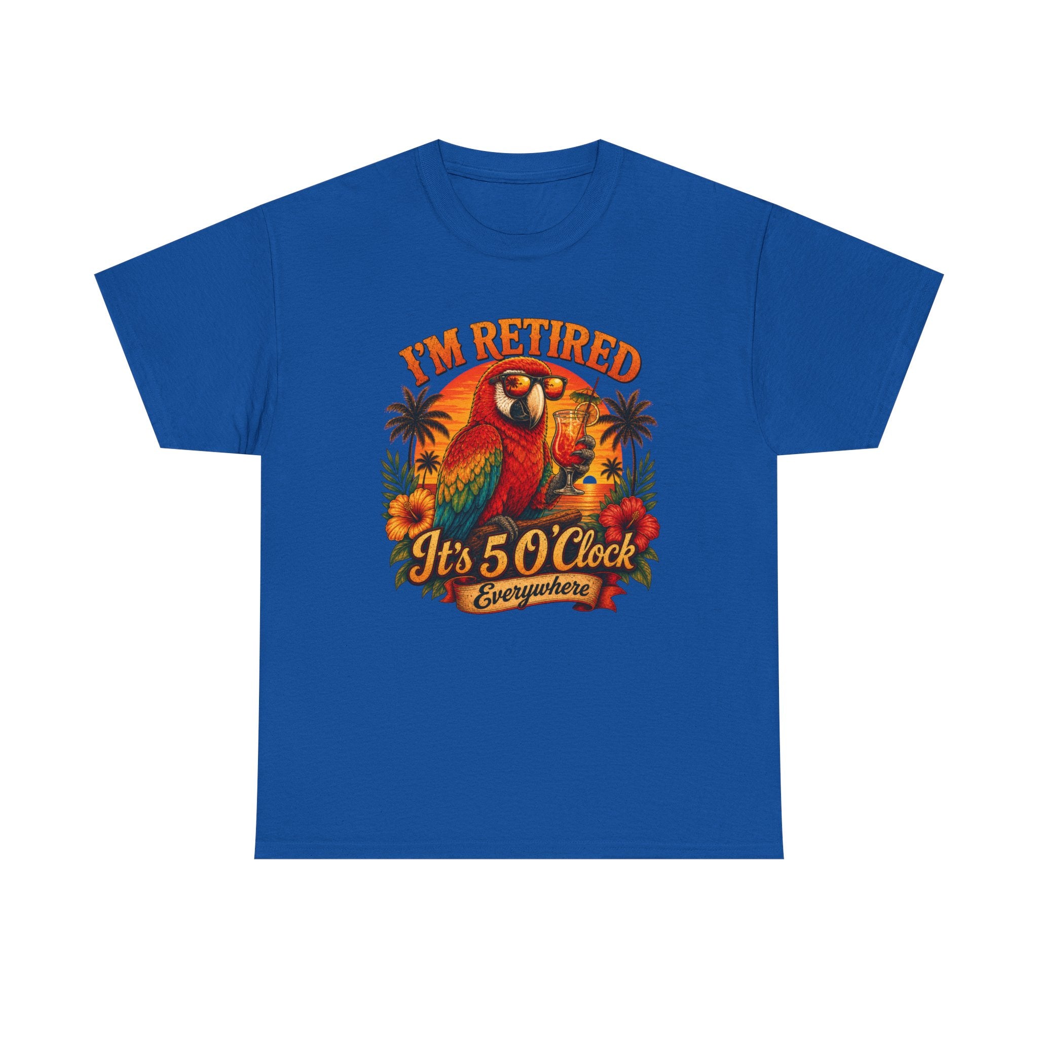 Funny Retirement T-Shirt — It's 5 O'Clock Everywhere Parrot Gift Tee for Retirees