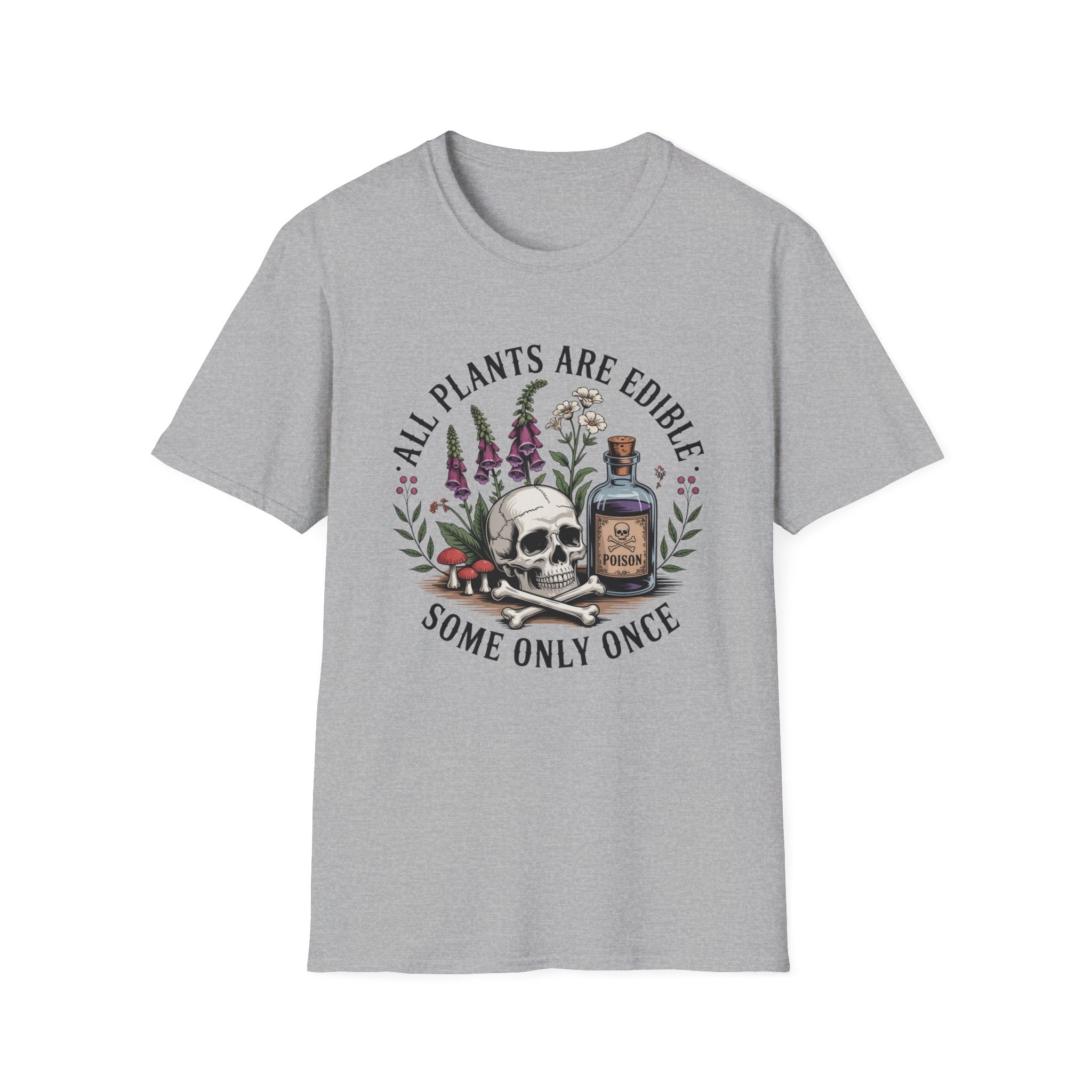 All Plants Are Edible T-Shirt — Botanical Skull & Apothecary Graphic Tee