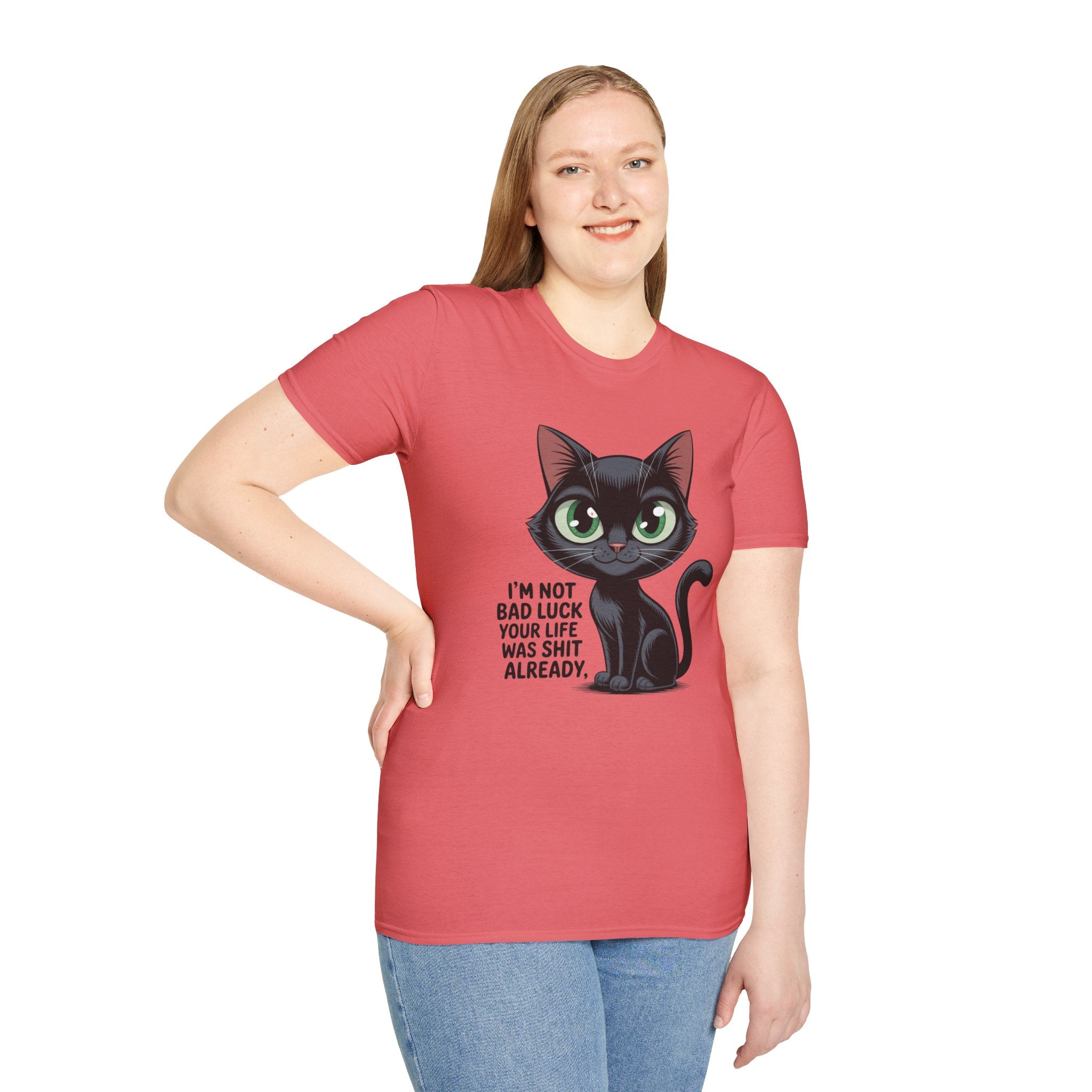 Funny Black Cat T-Shirt — I'm Not Bad Luck Dark Humor Gift Tee for Cat Lovers