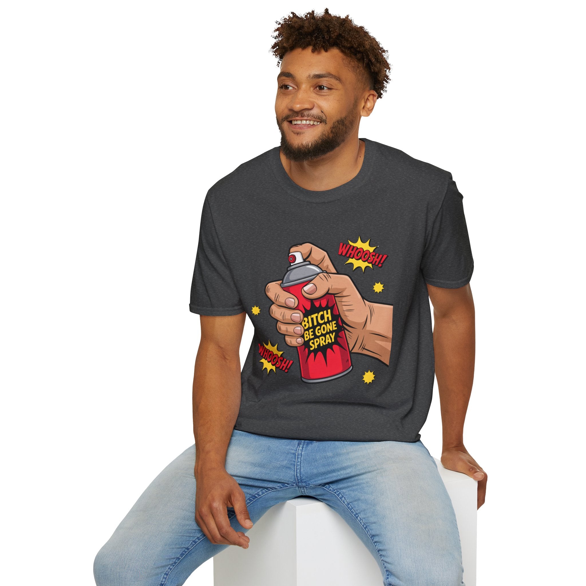 Funny 'Bitch, Be Gone' Spray T-Shirt — Pop Art Spray Can Graphic Tee