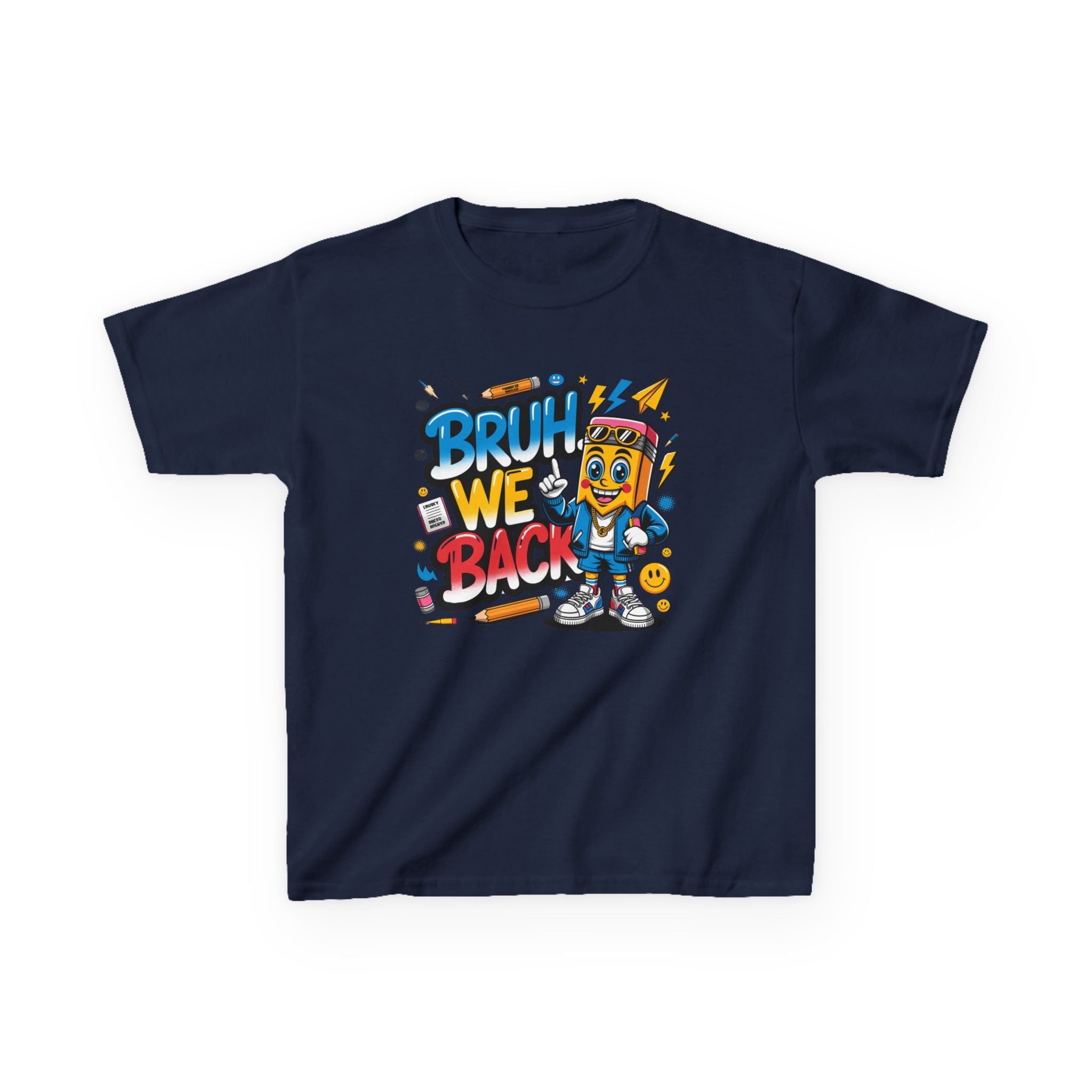 Kids Tee — "Bruh We Back" Retro Cartoon Graphic Shirt