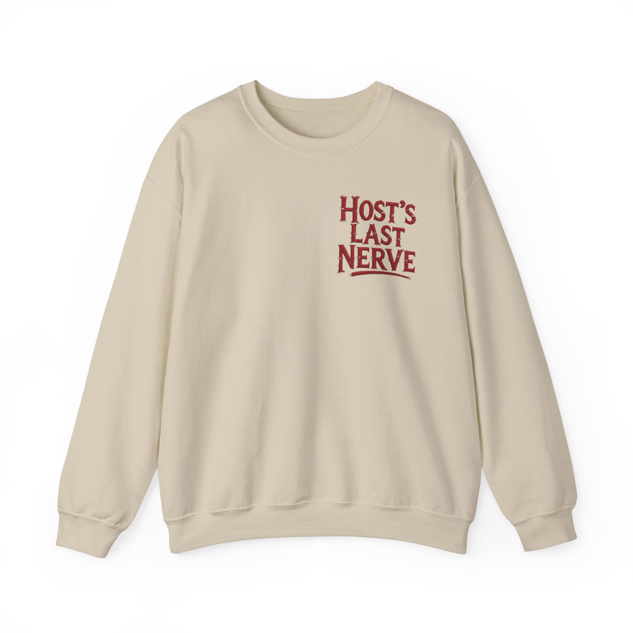 Funny Thanksgiving Host Crewneck Sweatshirt — Host's Last Nerve Merlot Spill Turkey Humor Gift Pullover
