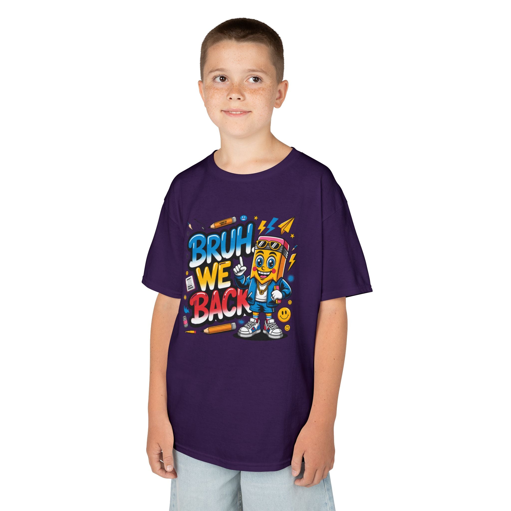 Kids Tee — "Bruh We Back" Retro Cartoon Graphic Shirt