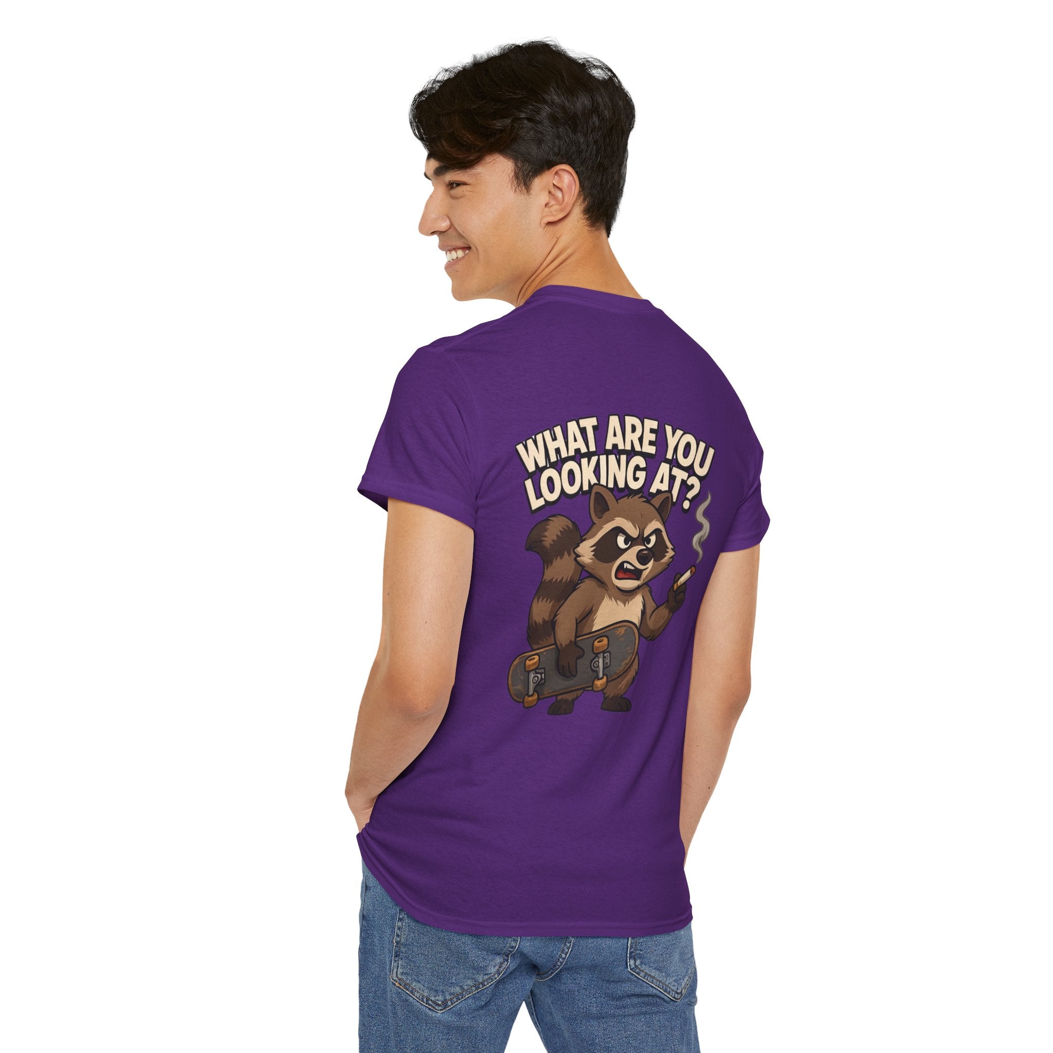 Graphic Tee — "What Are You Looking At?" Raccoon Illustration T-Shirt