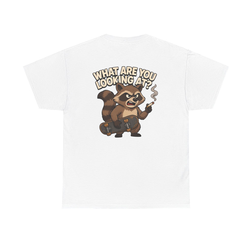 Graphic Tee — "What Are You Looking At?" Raccoon Illustration T-Shirt