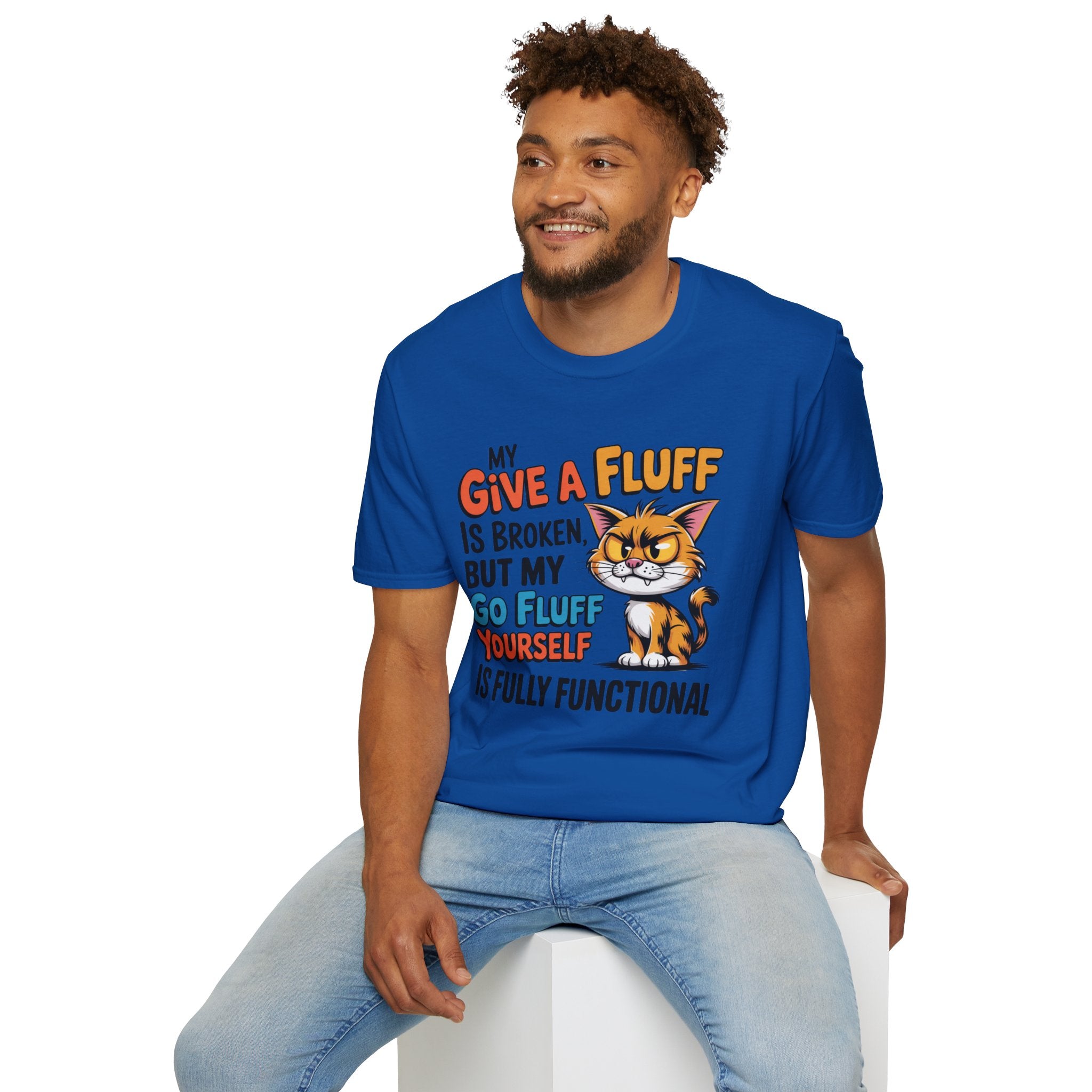Cat Graphic T-Shirt — "My Give a Fluff Is Broken" Funny Cat Tee