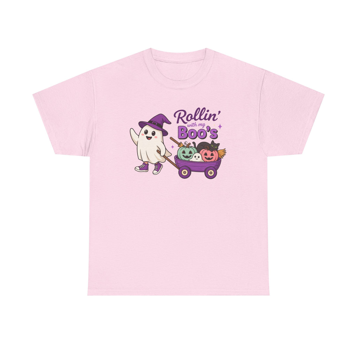Rollin' Boo's Halloween Tee — Cute Ghost Wagon Pumpkin Kids Shirt
