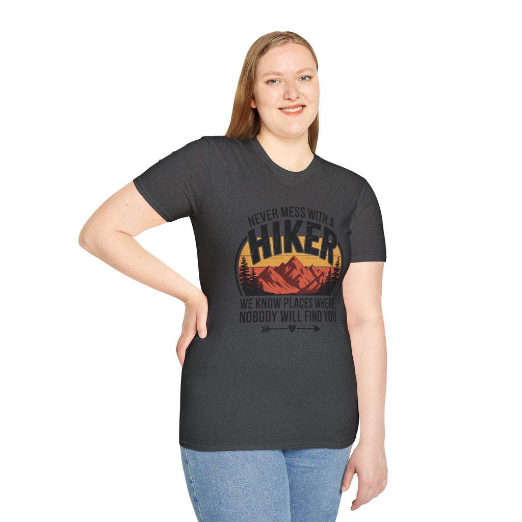 Hiker T-Shirt — "Never Mess With a Hiker" Mountain Sunset Tee