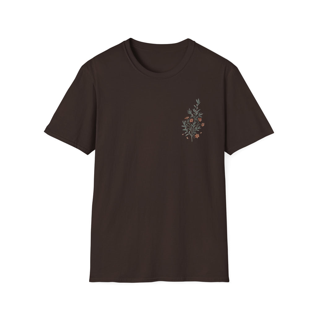 Floral Corner Tee — Minimal Wildflower Pocket T‑Shirt