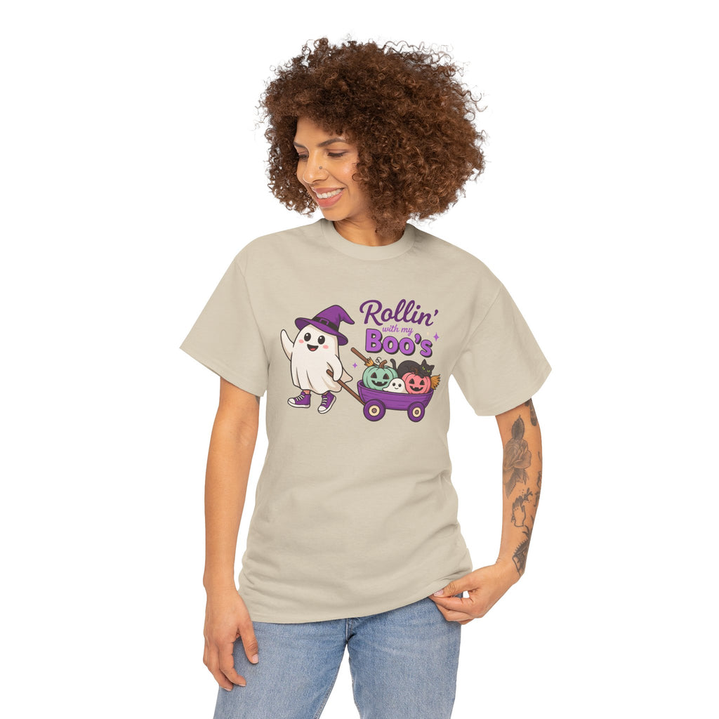 Rollin' Boo's Halloween Tee — Cute Ghost Wagon Pumpkin Kids Shirt