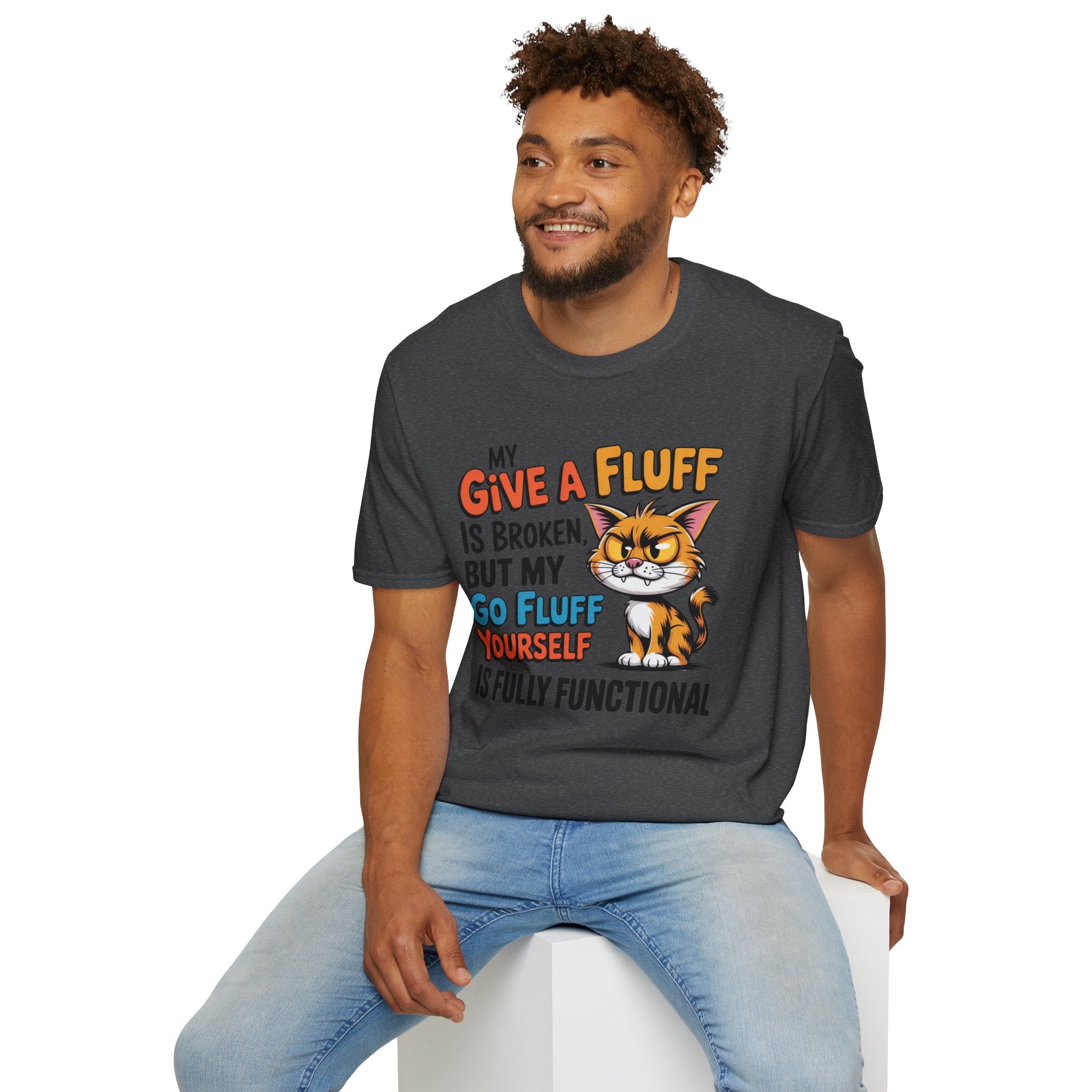 Cat Graphic T-Shirt — "My Give a Fluff Is Broken" Funny Cat Tee