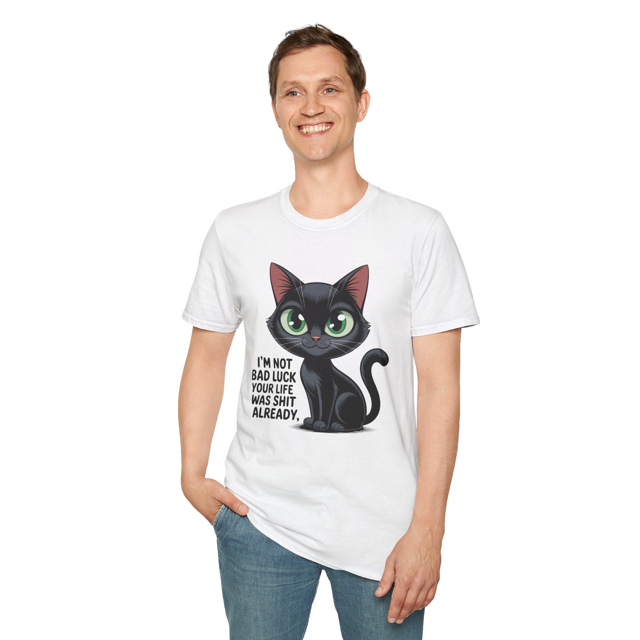 Funny Black Cat T-Shirt — I'm Not Bad Luck Dark Humor Gift Tee for Cat Lovers