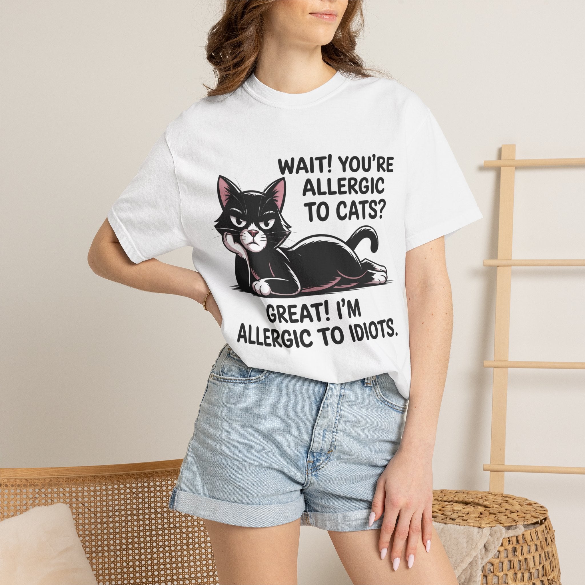 Funny Cat Lover T-Shirt — Allergic to Idiots Humor Gift Tee for Cat Moms