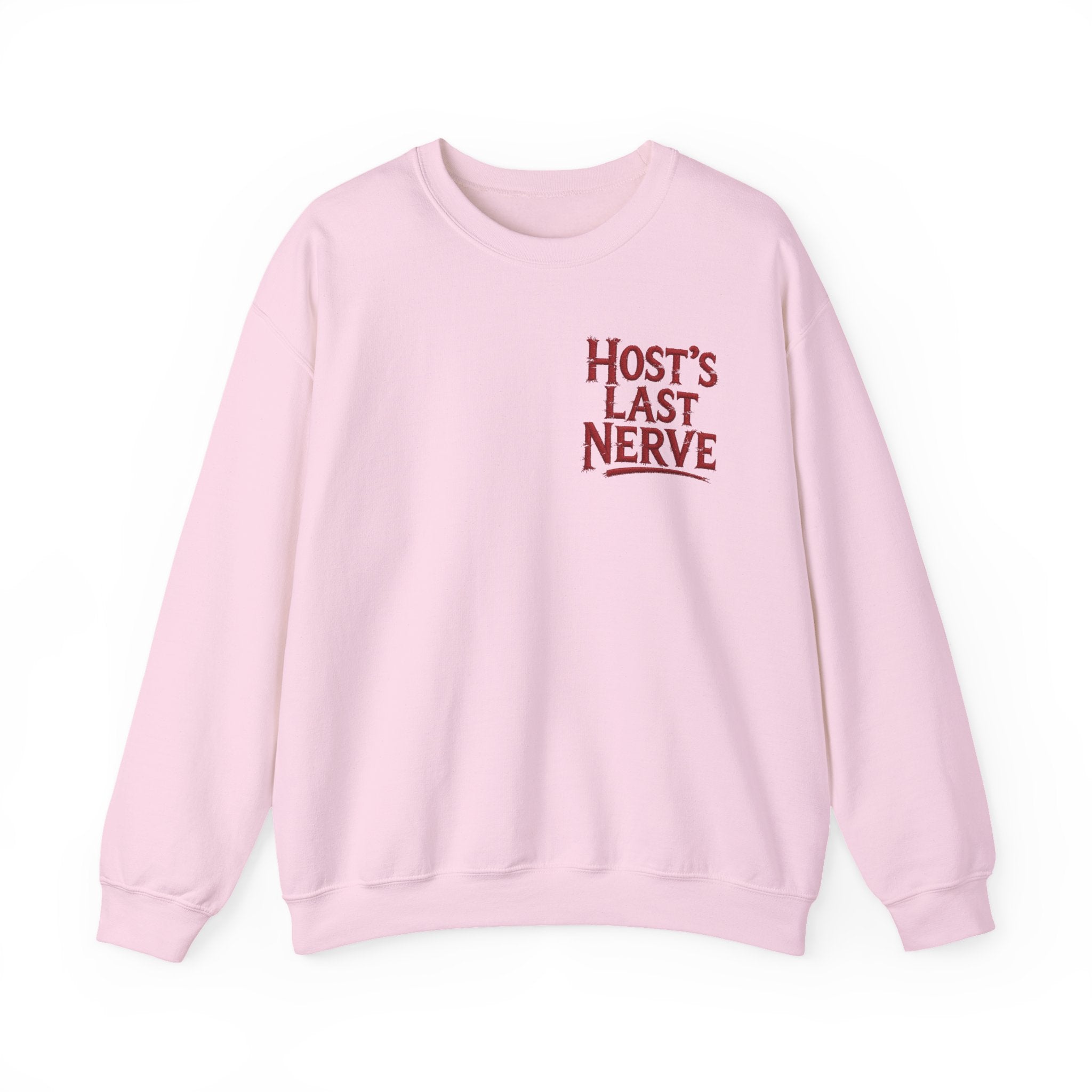 Funny Thanksgiving Host Crewneck Sweatshirt — Host's Last Nerve Merlot Spill Turkey Humor Gift Pullover