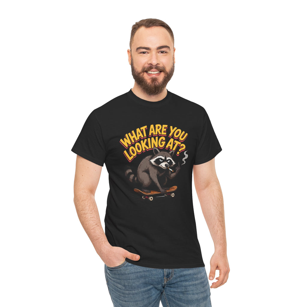 Funny Raccoon Graphic T-Shirt — What Are You Looking At Skater Humor Gift Tee