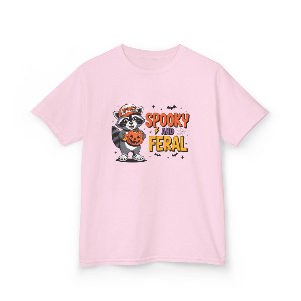 Kids Tee — "Spooky and Feral" Halloween Raccoon Pumpkin Shirt