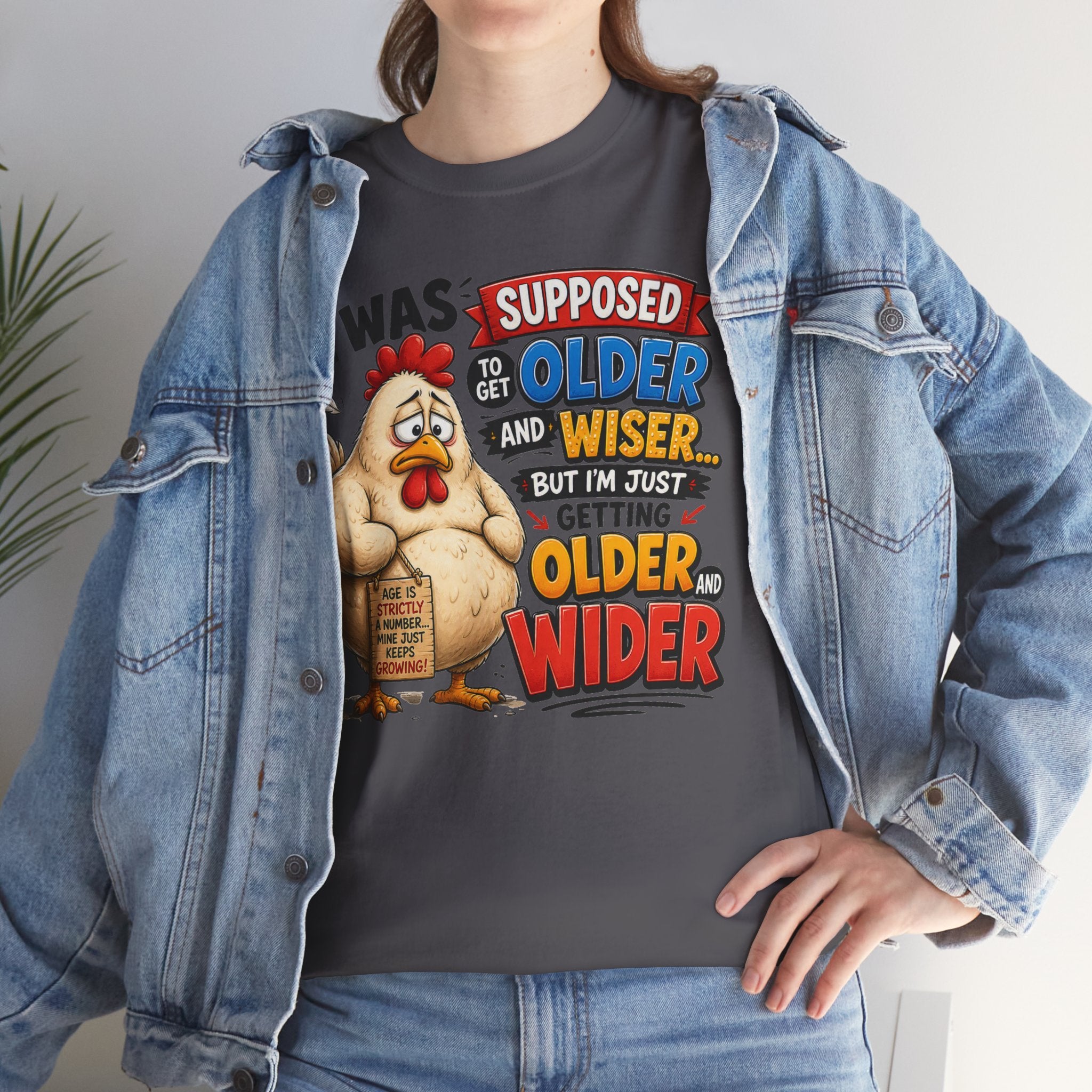 Birthday Chicken Tee — “I Was Supposed To Get Older And Wiser” Funny 50th Birthday Shirt