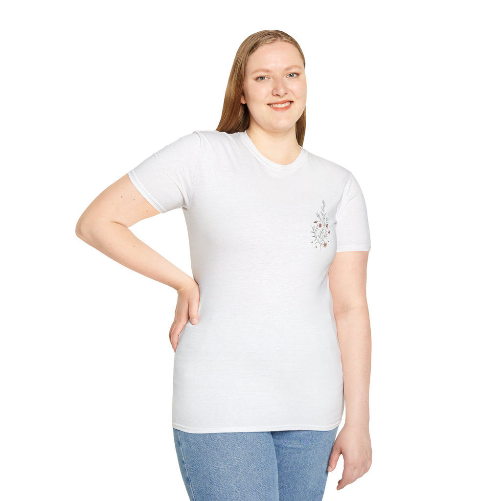Floral Corner Tee — Minimal Wildflower Pocket T‑Shirt